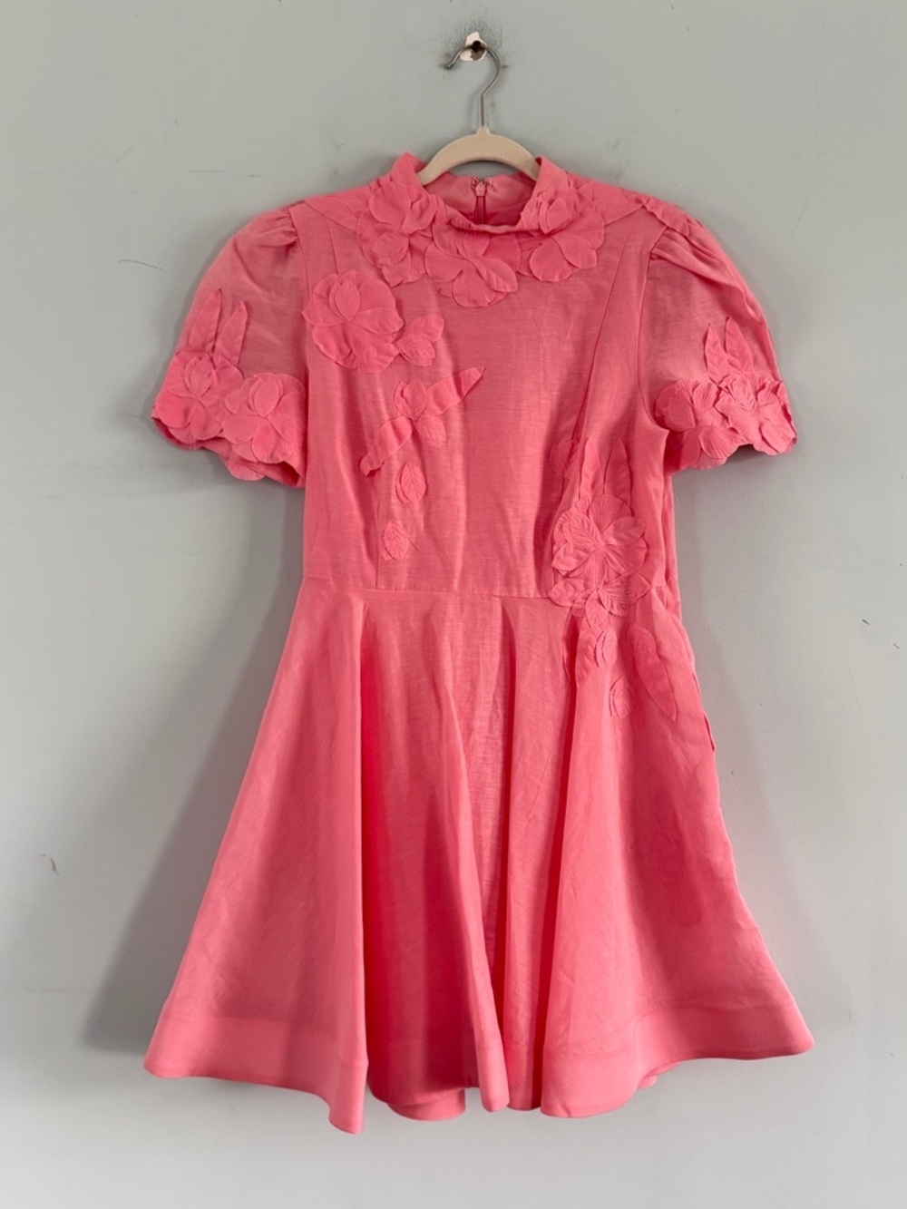 NWT Antonio Melani Iris Linen Floral Appliqué Taffy Pink Mockneck Dress - Picture 3 of 7
